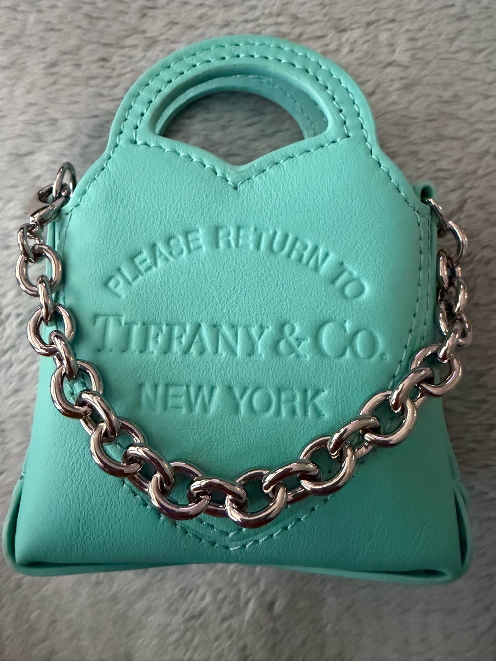 Tiffany & Co. Small Tote Charm in Signature Blue-Green with Silver Chain